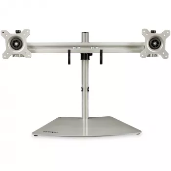 StarTech.com Dviejų monitorių stovas – ergonomiškas laisvai pastatomas stalinis stovas dviem 24 colių VESA monitoriams – sinchroninis aukščio reguliavimas – dvigubas stulpinis laikiklis – sidabrinis