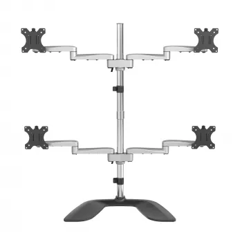 StarTech.com Stovas keturiems monitoriams ant stalo – ergonomiškas VESA 4 monitorių laikiklis (2x2) iki 32 colių – laisvai pastatoma, sukama universali stovo tvirtinimo sistema – reguliuojamas aukštis/pakreipimas/pasukimas/rotacija – sidabrinis