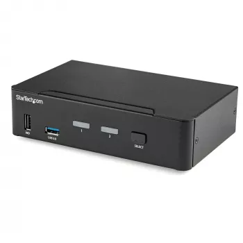 StarTech.com 2 prievadų DisplayPort KVM jungiklis - 4K 60Hz - vienas ekranas - dviejų prievadų UHD DP 1.2 USB KVM jungiklis su integruotu USB 3.0 šakotuvu ir garsu - Dell HP Apple Lenovo - TAA atitikmuo