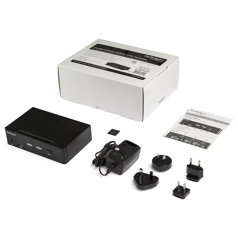 StarTech.com 2 prievadų DisplayPort KVM jungiklis - 4K 60Hz - vienas ekranas - dviejų prievadų UHD DP 1.2 USB KVM jungiklis su integruotu USB 3.0 šakotuvu ir garsu - Dell HP Apple Lenovo - TAA atitikmuo