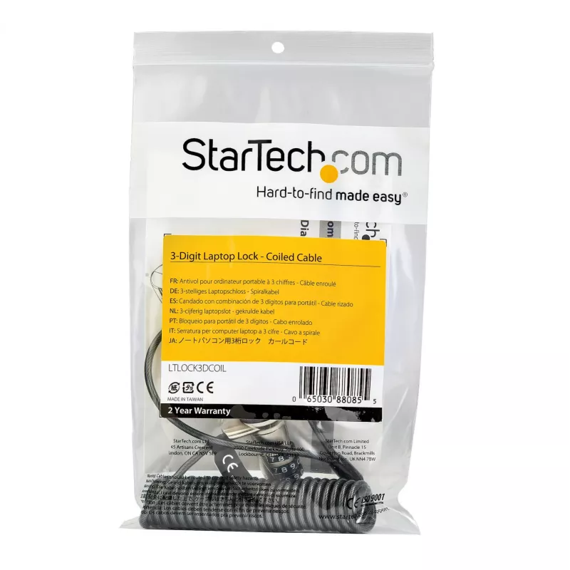 StarTech.com 1,8 m susukamas kabelio spyna nešiojamam kompiuteriui – 3 skaitmenų kombinacinė apsaugos spyna su K lizdu