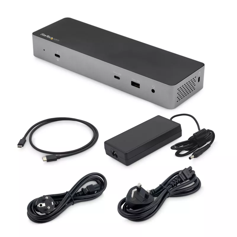 StarTech.com USB-C dokavimo stotelė, skirta Macbook Pro/Air-M1/M2/M3/M4, suderinama su Thunderbolt, HDMI/DisplayPort, dvigubas 4K 60Hz / vienas 8K, USB Type-C nešiojamojo kompiuterio dokas, 96W galios tiekimas, USB 10Gbps