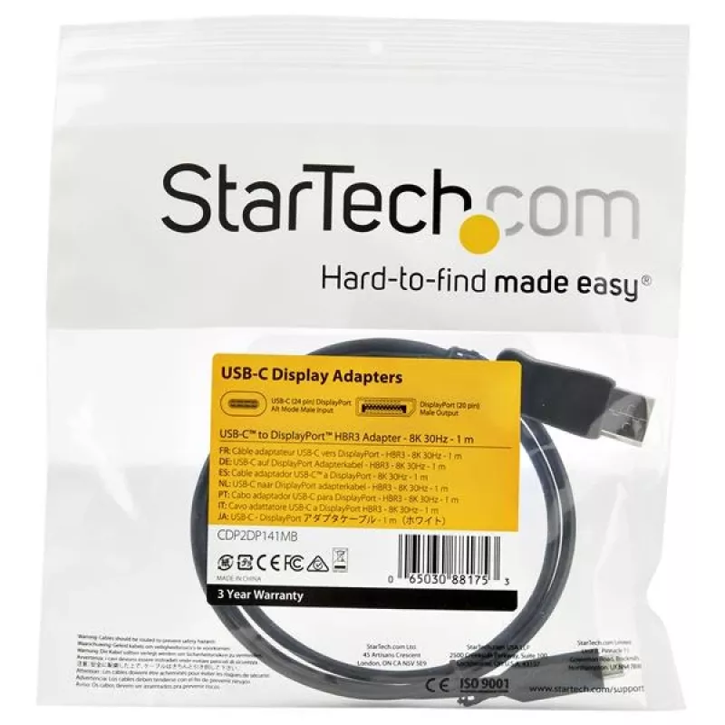 StarTech.com 3,3 pėdų/1 m USB C į DisplayPort 1.4 laidas - 8K/5K/4K USB Type-C į DP 1.4 Alt Mode vaizdo adapteris - HBR3/HDR/DSC - 8K 60Hz DP monitoriaus laidas - USB-C/Thunderbolt 3