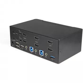 StarTech.com 2 prievadų dviejų monitorių HDMI KVM jungiklis – 4K 60Hz Ultra HD HDR – stalinis 4K HDMI 2.0 KVM jungiklis su 2 prievadų USB 3.0 šakotuvu (5Gbps) ir 4x USB 2.0 HID, garsu – perjungimas klavišais – TAA