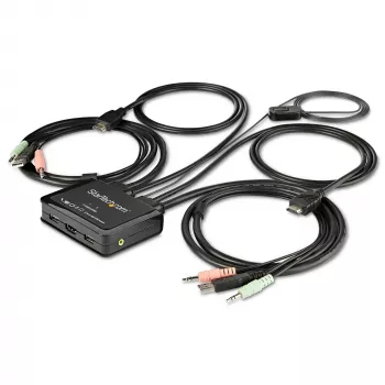 StarTech.com 2 prievadų HDMI KVM jungiklis - 4K 60Hz - Kompaktiškas dviejų prievadų UHD/Ultra HD USB stalinis KVM jungiklis su integruotais 1,2 m kabeliais ir garsu - maitinamas iš USB ir nuotolinis perjungimas - MacBook ThinkPad
