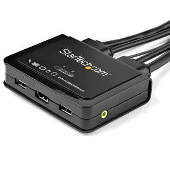 StarTech.com 2 prievadų HDMI KVM jungiklis - 4K 60Hz - Kompaktiškas dviejų prievadų UHD/Ultra HD USB stalinis KVM jungiklis su integruotais 1,2 m kabeliais ir garsu - maitinamas iš USB ir nuotolinis perjungimas - MacBook ThinkPad