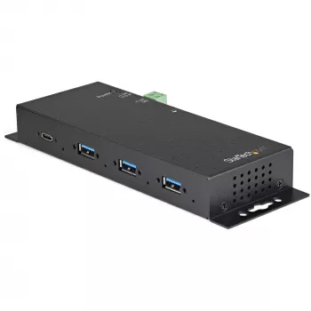 StarTech.com 4 prievadų USB-C šakotuvas 10Gbps – Metalinis pramoninis USB Type-C šakotuvas su 3xUSB-A ir 1xUSB-C – ESD ir viršįtampių apsauga – USB-C arba USB-A pagrindinis – su maitinimu montuojamas USB 3.2 Gen 2 šakotuvas
