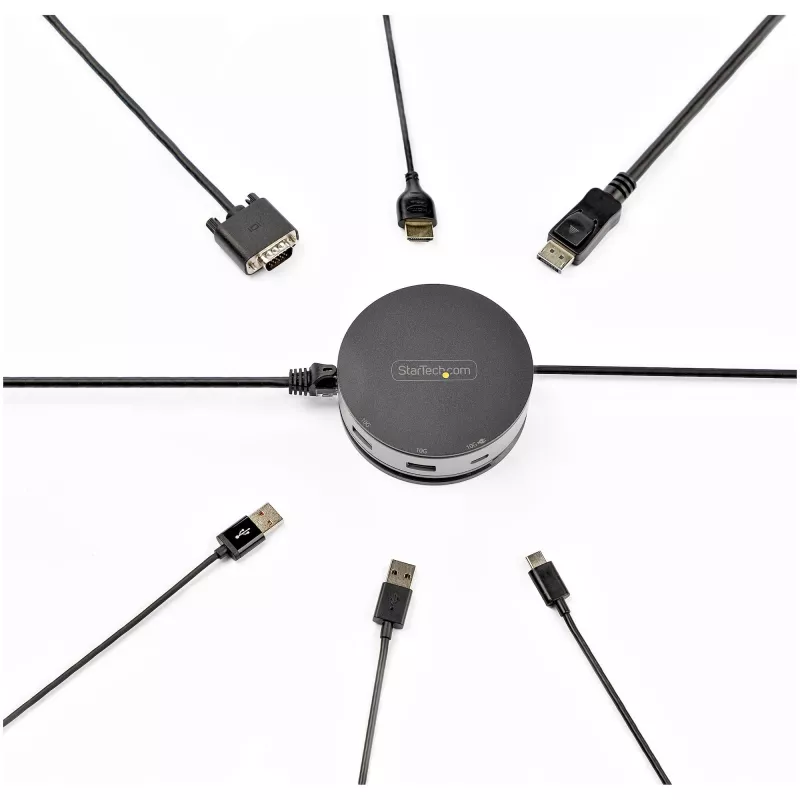 StarTech.com USB-C kelių prievadų adapteris – USB 3.1 Gen 2 10Gbps Type-C mini dokas su 4K 60Hz HDMI / DisplayPort arba 1080p VGA – 75W PD perdavimas, 3 prievadų USB šakotuvas, GbE – mobilioji dokavimo stotelė