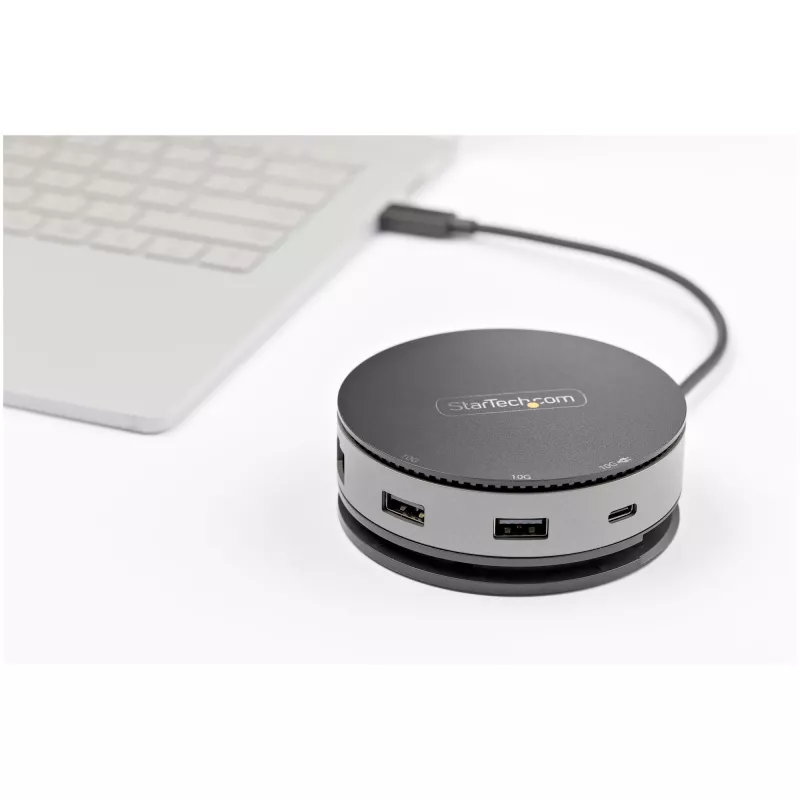StarTech.com USB-C kelių prievadų adapteris – USB 3.1 Gen 2 10Gbps Type-C mini dokas su 4K 60Hz HDMI / DisplayPort arba 1080p VGA – 75W PD perdavimas, 3 prievadų USB šakotuvas, GbE – mobilioji dokavimo stotelė