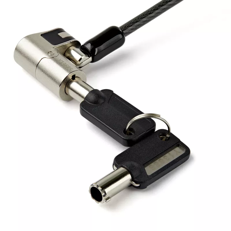 StarTech.com 2 m universalus 3-in-1 nešiojamojo kompiuterio kabelio užraktas su raktais - suderinamas su K-Slot, Nano ir Wedge lizdais