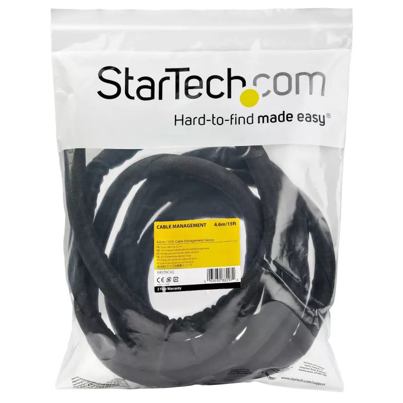 StarTech.com 15' (4,6 m) kabelių valdymo rankovė – lankstus spiralinis kabelių apvyniojimas – 1,0–1,5 colio skersmens išplečiama rankovė – poliesterio laidų tvarkyklė/apsauga/slėptuvė – juoda, trumpinama kabelių organizatorė