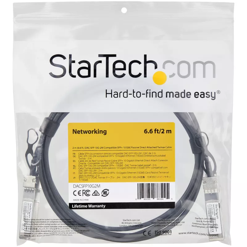 StarTech.com Dell EMC DAC-SFP-10G-2M suderinamas 2 m 10G SFP+ į SFP+ tiesioginis vario kabelis Twinax - 10GbE SFP+ varinis DAC 10 Gbps mažos galios pasyvus Mini GBIC siųstuvas-imtuvas