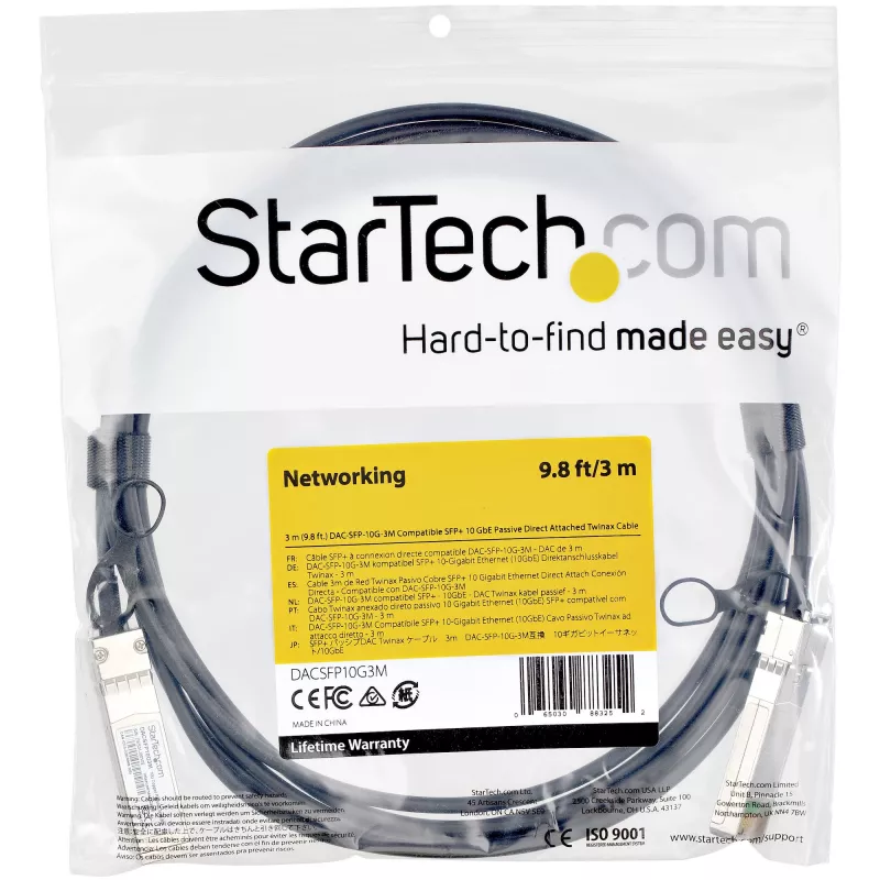StarTech.com Dell EMC DAC-SFP-10G-3M suderinamas 3 m 10G SFP+ į SFP+ tiesioginio prijungimo varinis kabelis Twinax - 10GbE SFP+ varinis DAC 10 Gbps mažos galios pasyvus Mini GBIC siųstuvas-imtuvas
