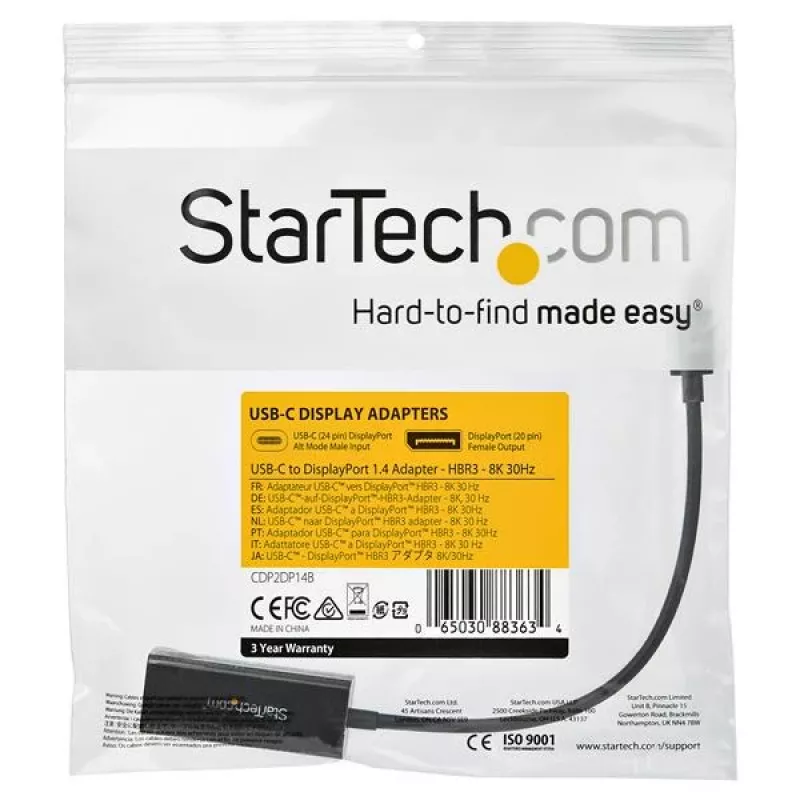 StarTech.com USB-C į DisplayPort adapteris – 8K/5K/4K USB Type C į DP 1.4 Alt Mode vaizdo keitiklis – HBR3/DSC/HDR – 8K 60Hz, suderinamas su Thunderbolt 3, DisplayPort monitoriaus adapteris