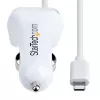 StarTech.com automobilinis įkroviklis su susuktu Lightning kabeliu, 1 m, 12 W, baltas, 2 USB prievadai