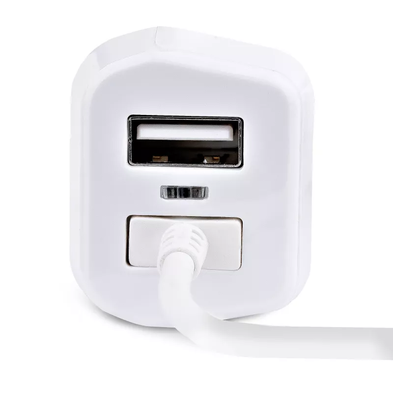 StarTech.com automobilinis įkroviklis su susuktu Lightning kabeliu, 1 m, 12 W, baltas, 2 USB prievadai