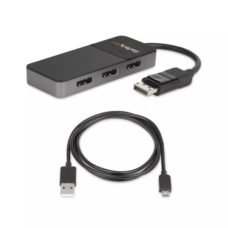 StarTech.com 3 prievadų kelių monitorių adapteris – DisplayPort 1.4 į 3x 4K DisplayPort vaizdo skirstytuvas – dvigubas arba trigubas 4K – nešiojamojo / stalinio kompiuterio DisplayPort MST centras keliems monitoriams – tik Windows PC