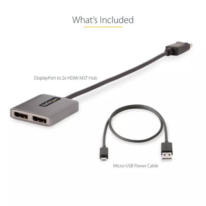 StarTech.com DP į Dual HDMI MST HUB - Dvigubas HDMI 4K 60Hz - DisplayPort kelių monitorių adapteris su 30 cm kabeliu - DP 1.4 kelių srautų transporto šakotuvas, DSC | HBR3 - DP į HDMI skirstytuvas