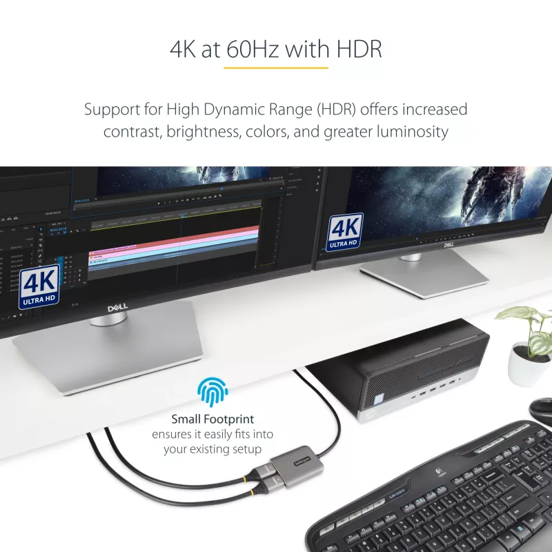 StarTech.com DP į Dual HDMI MST HUB - Dvigubas HDMI 4K 60Hz - DisplayPort kelių monitorių adapteris su 30 cm kabeliu - DP 1.4 kelių srautų transporto šakotuvas, DSC | HBR3 - DP į HDMI skirstytuvas
