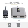 StarTech.com DP į Dual HDMI MST HUB - Dvigubas HDMI 4K 60Hz - DisplayPort kelių monitorių adapteris su 30 cm kabeliu - DP 1.4 kelių srautų transporto šakotuvas, DSC | HBR3 - DP į HDMI skirstytuvas