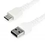 StarTech.com 2m USB A į USB C įkrovimo laidas – patvarus greitas įkrovimas ir sinchronizavimas USB 2.0 į USB Type C duomenų laidas – tvirtas TPE apvalkalas, aramido pluoštas, M/M, 3A, baltas – Samsung S10, iPad Pro, Pixel