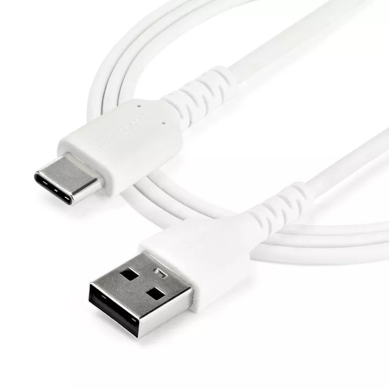 StarTech.com 2m USB A į USB C įkrovimo laidas – patvarus greitas įkrovimas ir sinchronizavimas USB 2.0 į USB Type C duomenų laidas – tvirtas TPE apvalkalas, aramido pluoštas, M/M, 3A, baltas – Samsung S10, iPad Pro, Pixel