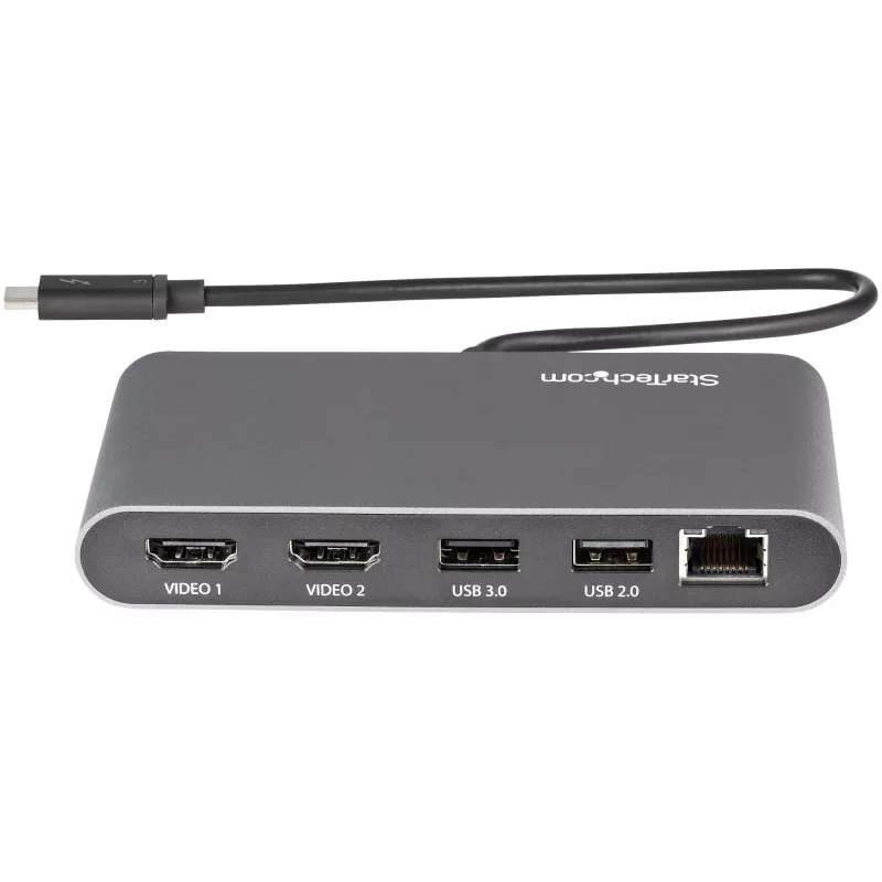 StarTech.com Dvigubo monitoriaus Thunderbolt mini dokas, 4K 60Hz HDMI, belaidis centras, skirtas Windows ir Mac, Gigabit Ethernet, 1 x USB 5Gbps ir 1x USB 2.0, 28 cm laidas