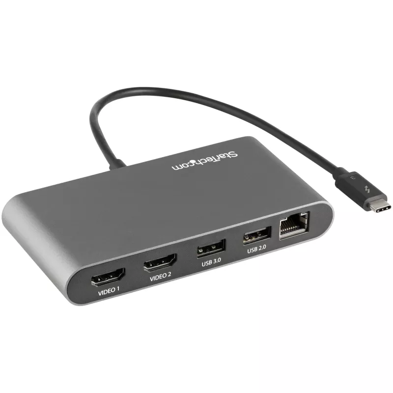 StarTech.com Dvigubo monitoriaus Thunderbolt mini dokas, 4K 60Hz HDMI, belaidis centras, skirtas Windows ir Mac, Gigabit Ethernet, 1 x USB 5Gbps ir 1x USB 2.0, 28 cm laidas
