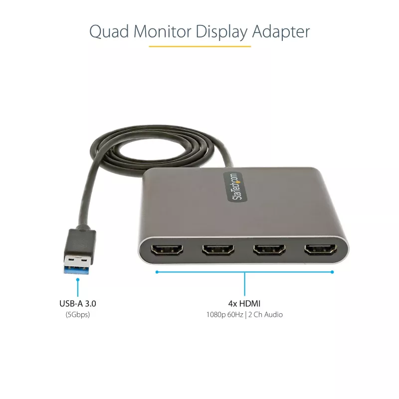 StarTech.com USB 3.0 į 4x HDMI adapteris, USB į 4 monitorius, skirta Windows (neveikia su macOS/ChromeOS/Linux) - TAA
