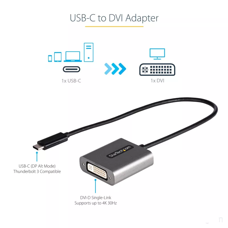 StarTech.com USB-C į DVI adapteris – 1920x1200p USB-C į DVI-D adapteris – USB Type C į DVI monitorių – vaizdo keitiklis – suderinamas su Thunderbolt 3 – 12 colių ilgio kabelis – atnaujinta CDP2DVI versija