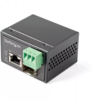 StarTech.com PoE+ pramoninis šviesolaidžio į Ethernet medijos keitiklis 30W - SFP į RJ45 - vienmodis/daugiamodis šviesolaidis į varinį Gigabit Ethernet - mini/kompaktiškas dydis - IP-30 / -40 iki +75°C