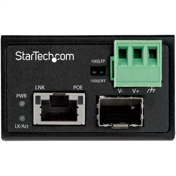 StarTech.com PoE+ pramoninis šviesolaidžio į Ethernet medijos keitiklis 30W - SFP į RJ45 - vienmodis/daugiamodis šviesolaidis į varinį Gigabit Ethernet - mini/kompaktiškas dydis - IP-30 / -40 iki +75°C