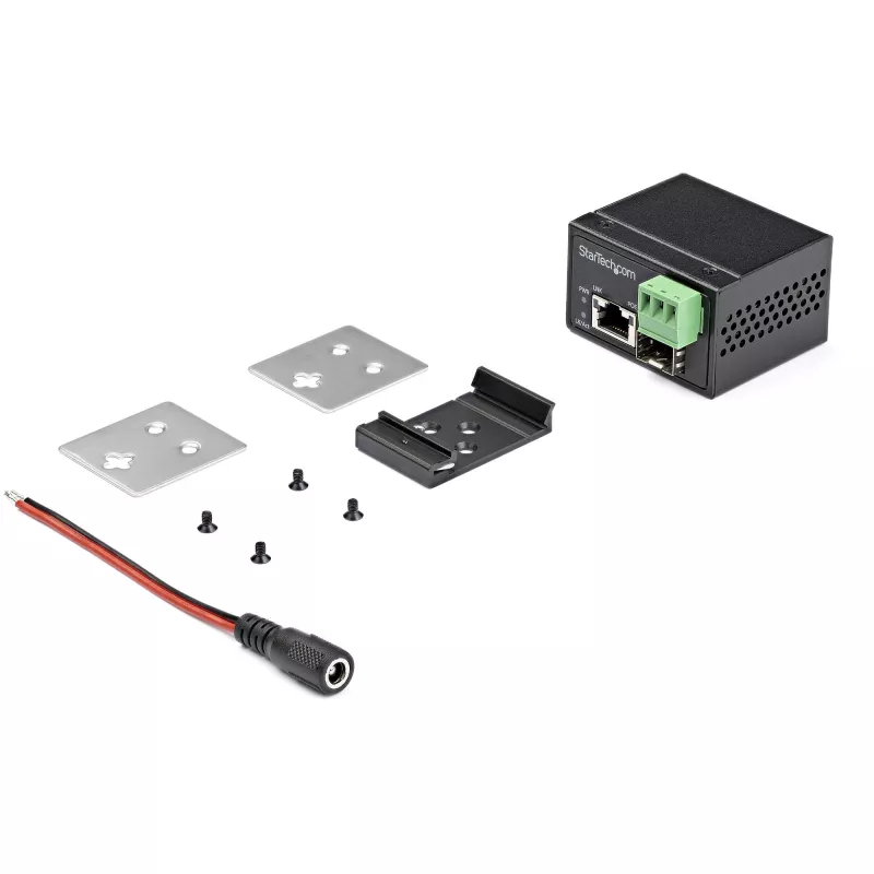 StarTech.com PoE+ pramoninis šviesolaidžio į Ethernet medijos keitiklis 30W - SFP į RJ45 - vienmodis/daugiamodis šviesolaidis į varinį Gigabit Ethernet - mini/kompaktiškas dydis - IP-30 / -40 iki +75°C