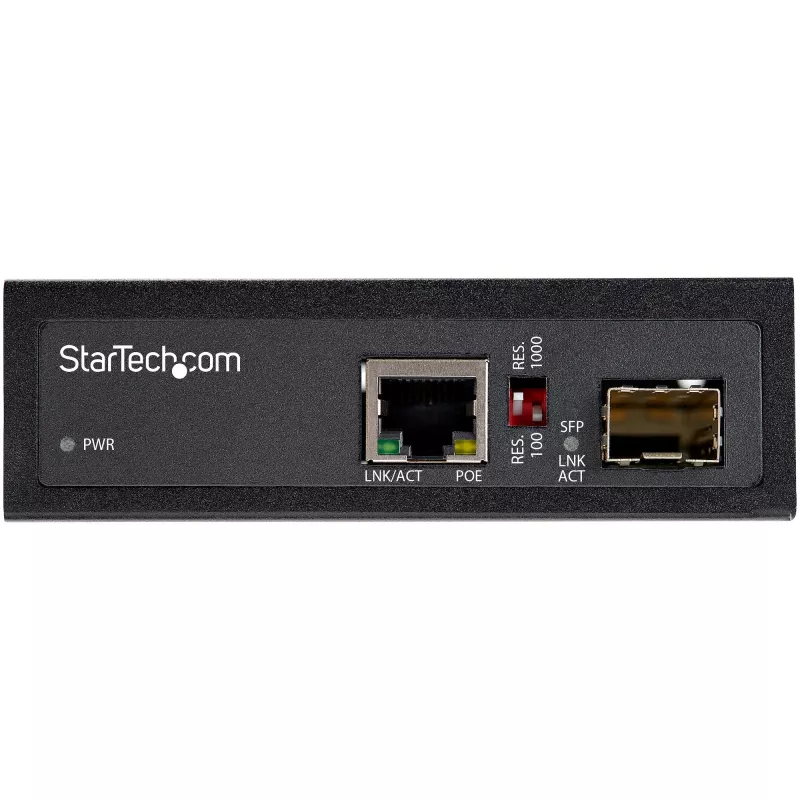 StarTech.com PoE+ pramoninis šviesolaidžio į Ethernet keitiklis 60W – SFP į RJ45 – vienmodis/daugiamodis šviesolaidis į varinį Gigabit Ethernet – kompaktiškas dydis – IP30 / -40 iki +75°C
