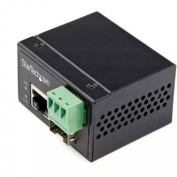 StarTech.com pramoninis medijos keitiklis iš šviesolaidžio į Ethernet - 100Mbps SFP į RJ45/Cat6 - vienmodis/daugiamodis optinis pluoštas į varinį tinklą - 12-56V DC - IP-30 / -40 iki +75C