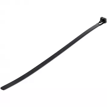 StarTech.com 10 colių (25 cm) daugkartinio naudojimo kabelių raiščiai – 7 mm pločio, 65 mm ryšulio skersmuo, 22 kg tempimo stiprumas, atsegami nailoniniai raiščiai, vidaus / lauko, 94V-2 / UL sertifikuoti, 100 vnt. pakuotė – juodi