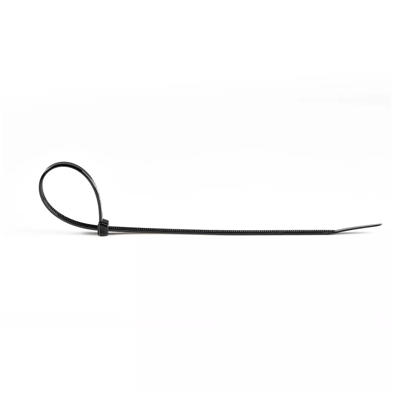 StarTech.com 8 colių (20 cm) kabelių raiščiai – 1/8 colio (4 mm) pločio, 2-1/8 colio (55 mm) ryšulio skersmuo, 50 svarų (22 kg) tempimo stiprumas, nailoniniai savaime užsifiksuojantys raiščiai su lenktu galu – 94V-2/UL sertifikuoti, 100 vnt. pakuotė, juod