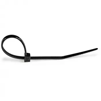 StarTech.com 4 colių (10 cm) kabelių raiščiai - 1/16 colio (2 mm) pločio, 7/8 colio (22 mm) ryšulio skersmuo, 18 svarų (8 kg) tempimo stipris, nailono savaime užsifiksuojantys raiščiai su lenktu galu - 94V-2/UL sertifikuoti, 100 vnt. pakuotė - juoda