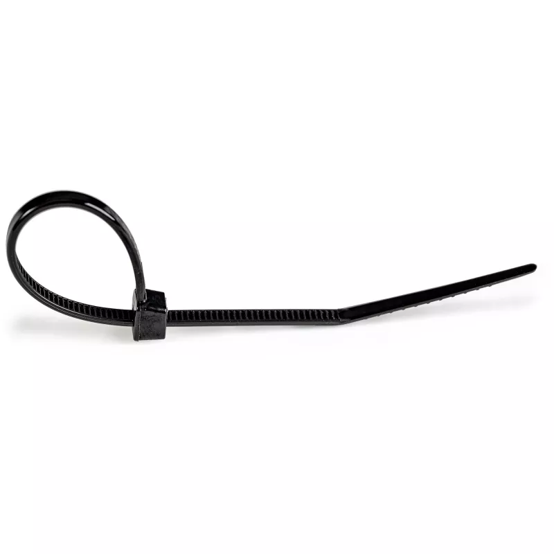 StarTech.com 1000 vnt. 6 colių (15 cm) kabelių raiščiai - 1/8 colio (3,6 mm) pločio, 1-3/8 colio (39 mm) ryšulio skersmuo, 40 svarų (18 kg) tempimo stiprumas, nailoniniai savaime užsifiksuojantys raiščiai su lenktu galu, UL sertifikuoti, juodi - TAA
