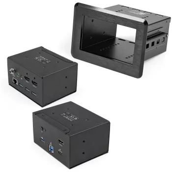 StarTech.com konferencinio stalo dokavimo stotelė – universali nešiojamojo kompiuterio dokavimo stotelė su 4K HDMI, 60W galios tiekimu, USB šakotuvu, GbE, garsu – jungčių dėžutė, montuojama į stalą, skirta huddle / posėdžių erdvėms