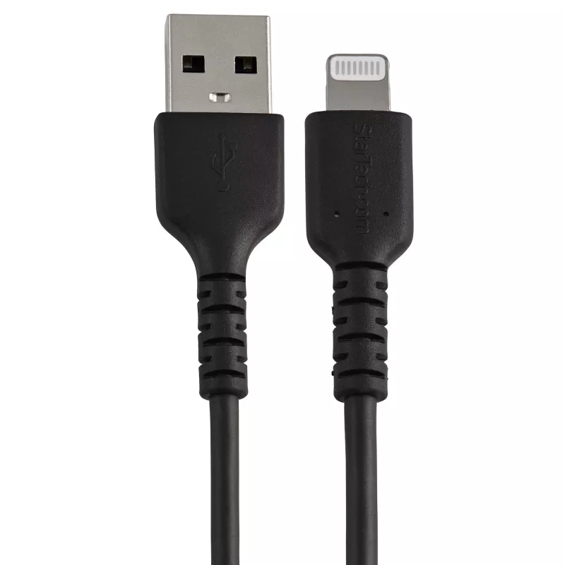 StarTech.com 12 colių (30 cm) Patvarus juodas USB-A į Lightning laidas - Sunkaus naudojimo armuotas aramidiniu pluoštu USB A tipo į Lightning įkrovimo/sinchronizavimo laidas - Apple MFi sertifikuotas iPad/iPhone 12