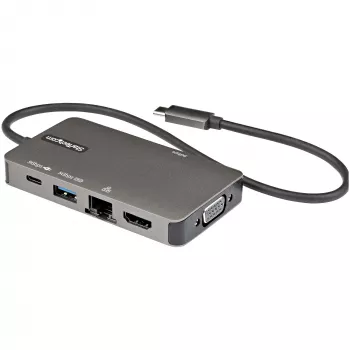 StarTech.com USB-C kelių prievadų adapteris - USB-C į 4K 30Hz HDMI arba 1080p VGA - USB Type-C mini dokas su 100W maitinimo perdavimu, 3 prievadų USB 5Gbps šakotuvu, GbE - 30 cm laidas