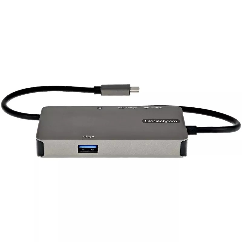 StarTech.com USB-C kelių prievadų adapteris - USB-C į 4K 30Hz HDMI arba 1080p VGA - USB Type-C mini dokas su 100W maitinimo perdavimu, 3 prievadų USB 5Gbps šakotuvu, GbE - 30 cm laidas