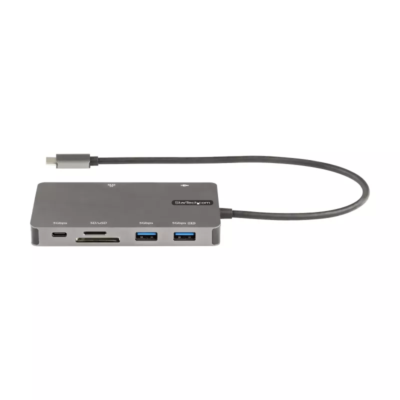 StarTech.com USB-C kelių prievadų adapteris - HDMI 4K 30Hz arba VGA kelioninis dokas - 5Gbps USB 3.0 šakotuvas (USB A / USB C prievadai) - 100W Power Delivery - SD/MicroSD - GbE - 30cm laidas - USB-C mini dokas