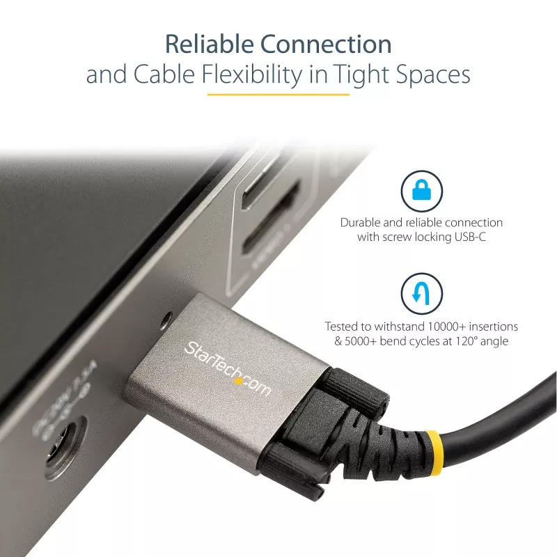 StarTech.com 20 colių (50 cm) USB-C laidas su šoniniais fiksavimo varžtais – 10Gbps, USB 3.1/3.2 Gen 2, 100W (5A) Power Delivery, DP Alt režimas – dvigubas fiksavimo varžtas – USB-C laidas įkrovimui ir sinchronizavimui
