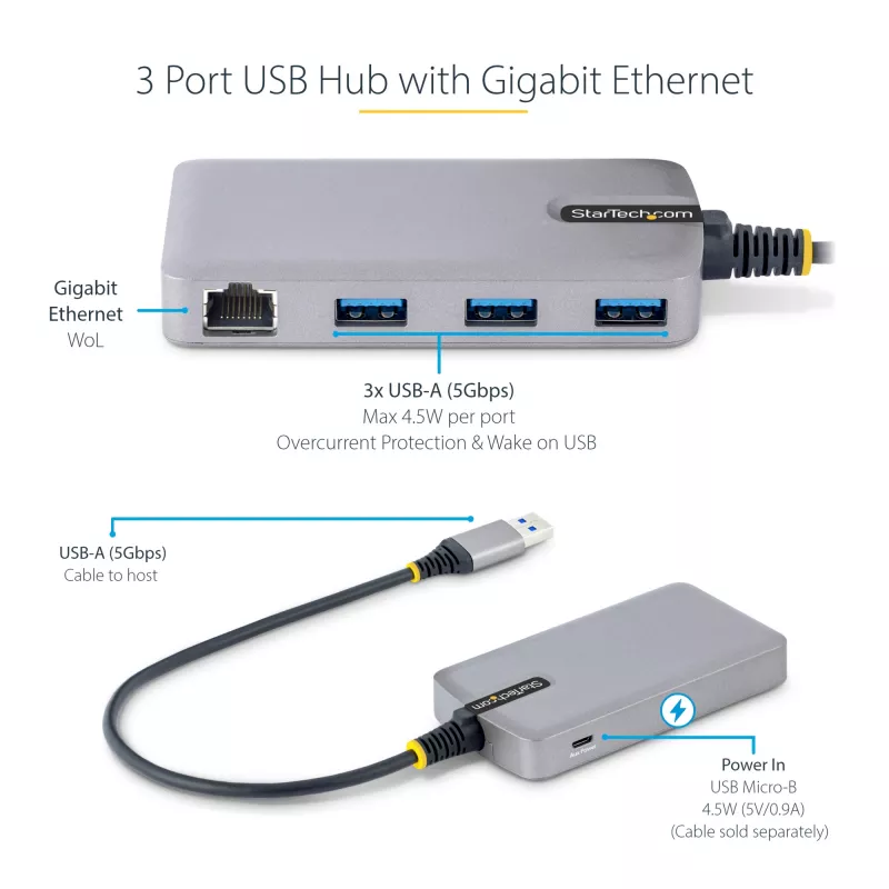 StarTech.com USB 3.0 3x USB-A ir Gigabit Ethernet šakotuvas