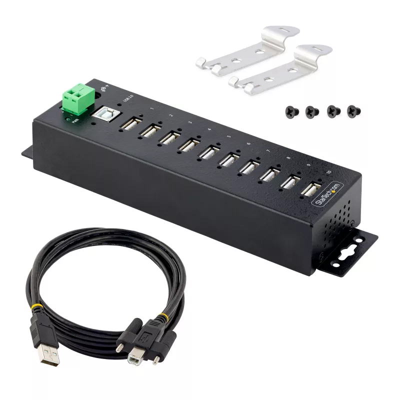 StarTech.com 10 prievadų pramoninis USB 2.0 šakotuvas su ESD 4 lygio apsauga