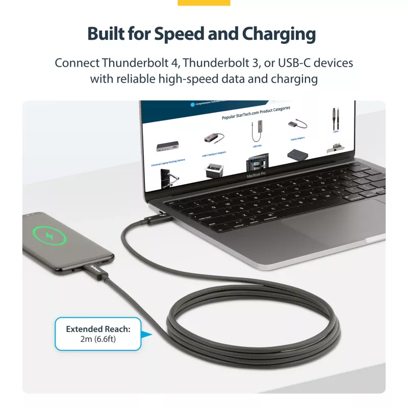 StarTech.com 2 m aktyvus Thunderbolt 4 kabelis, 40 Gbps, 100 W, 4K/8K vaizdas, Intel sertifikuotas