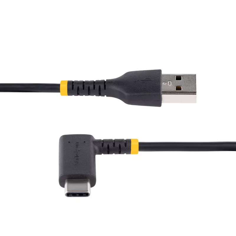 StarTech.com 6 col. (15 cm) USB A į C įkrovimo laidas stačiu kampu – tvirtas greito įkrovimo USB-C laidas – juodas USB 2.0 A į Type-C – armuotas aramidiniu pluoštu – 3A – trumpas USB įkrovimo laidas