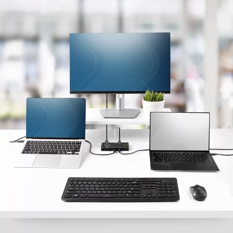 StarTech.com 2 prievadų USB-C KVM jungiklis, vienas 4K 60Hz HDMI monitorius, dvigubi 100W maitinimo perdavimo prievadai, maitinamas iš magistralės, suderinamas su USB Type-C/USB4/Thunderbolt 3/4 – mažas formos faktorius